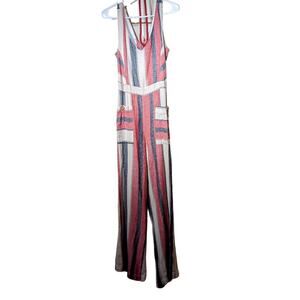 Indigo Rein Linen Blend Stripe Cut Out Tie Back Jumpsuit Womens Sz M